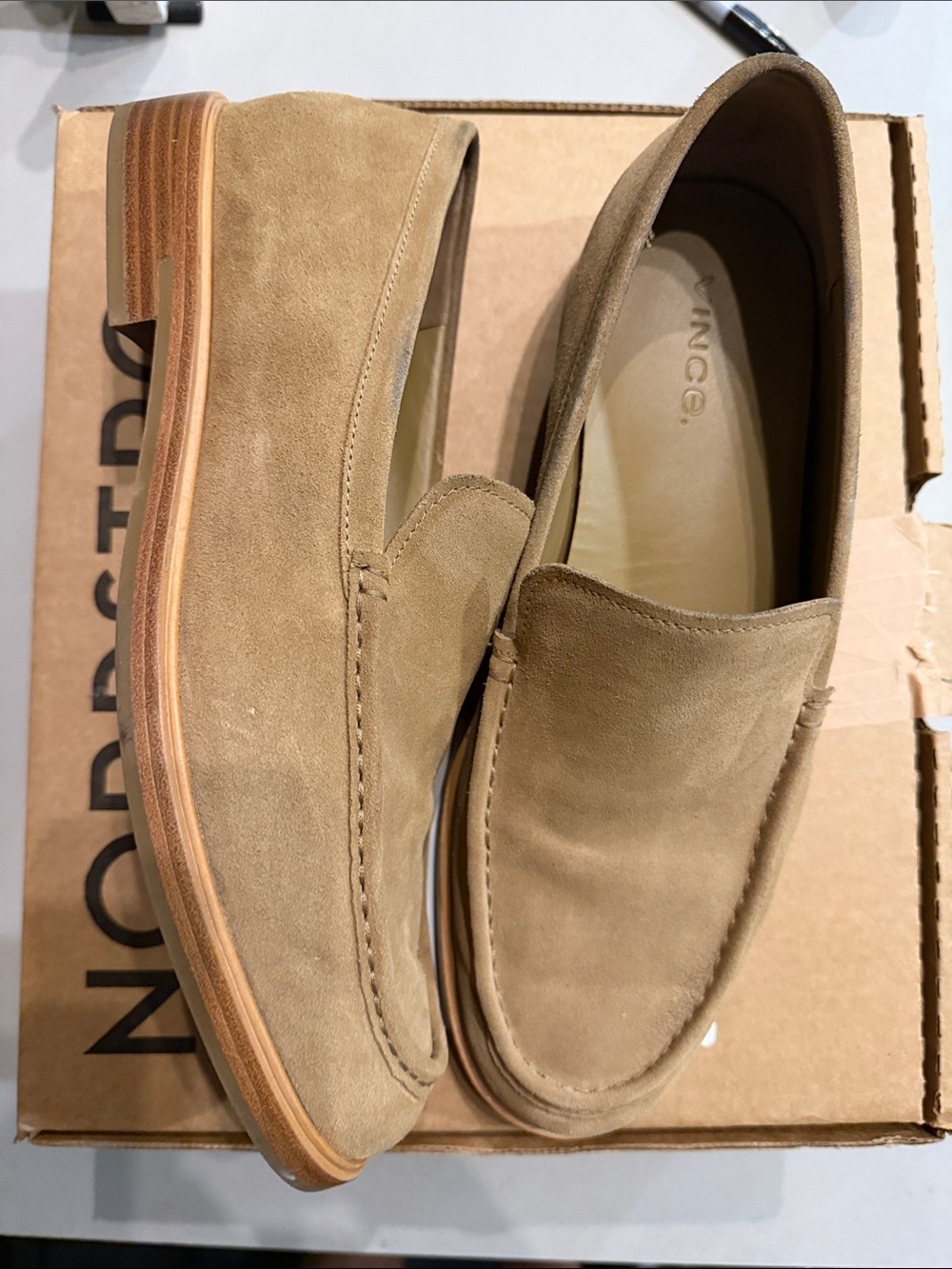 Vince Brand Men’s Suede Slip-On Loafers in Tan